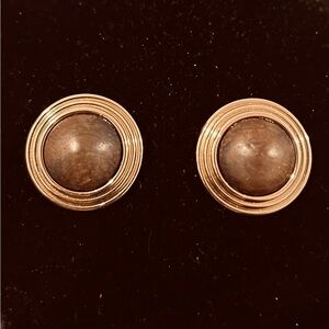 Vintage Designer Christian Dior Signed Gold & Brown Clip On Earrings